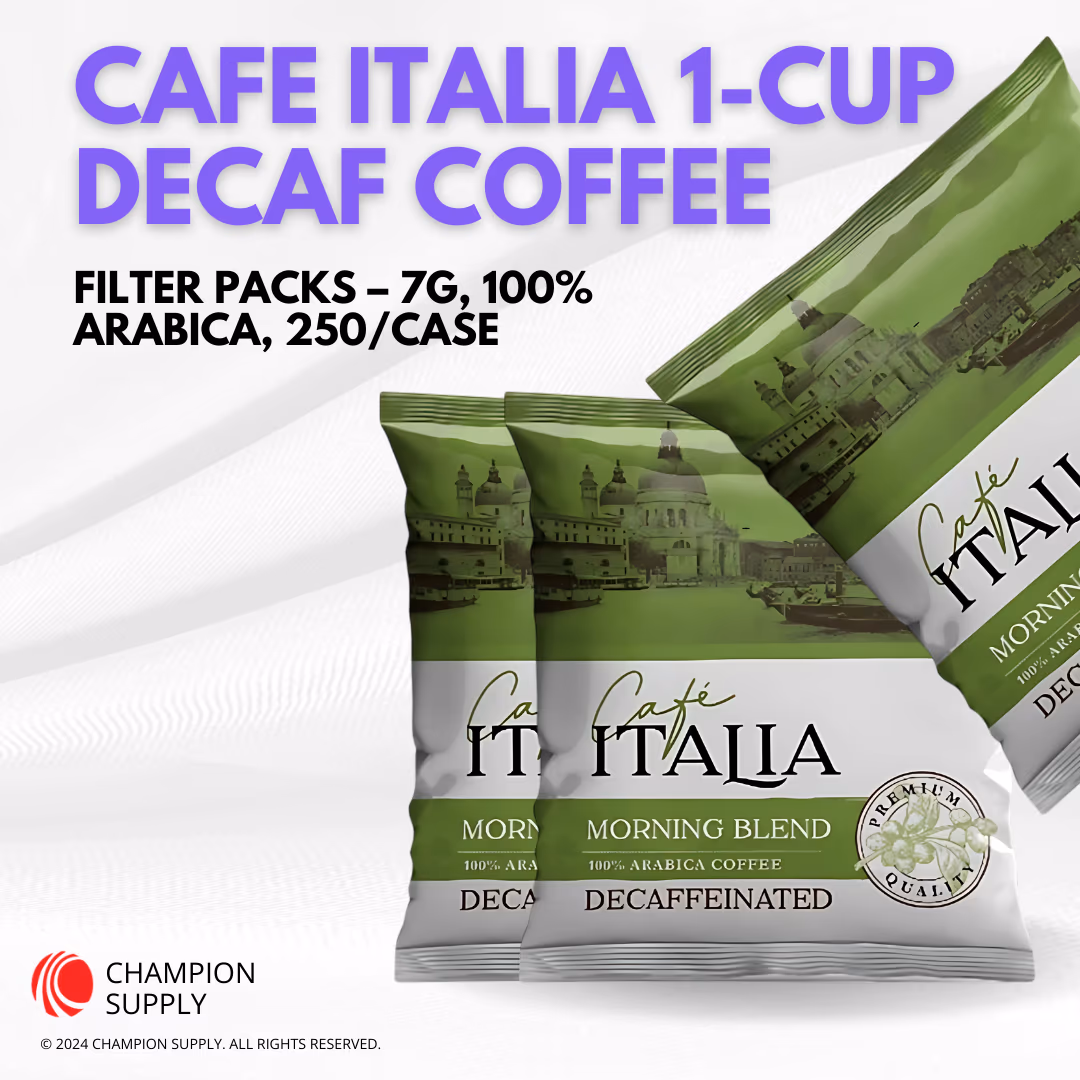 1-Cup Decaf Coffee Filter Pack (7 g), Cafe Italia (100% Arabica), Case of 250